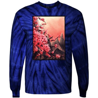 Cherry Blossom Painting Tie-Dye Long Sleeve Shirt