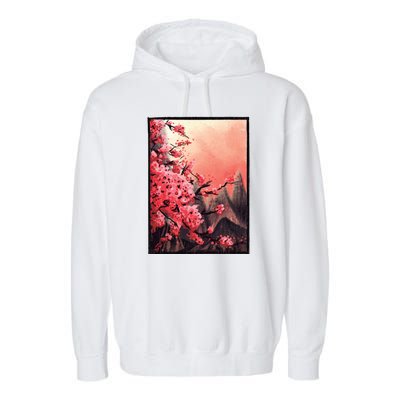 Cherry Blossom Painting Garment-Dyed Fleece Hoodie