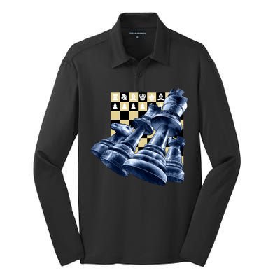 Chess Pieces Silk Touch Performance Long Sleeve Polo