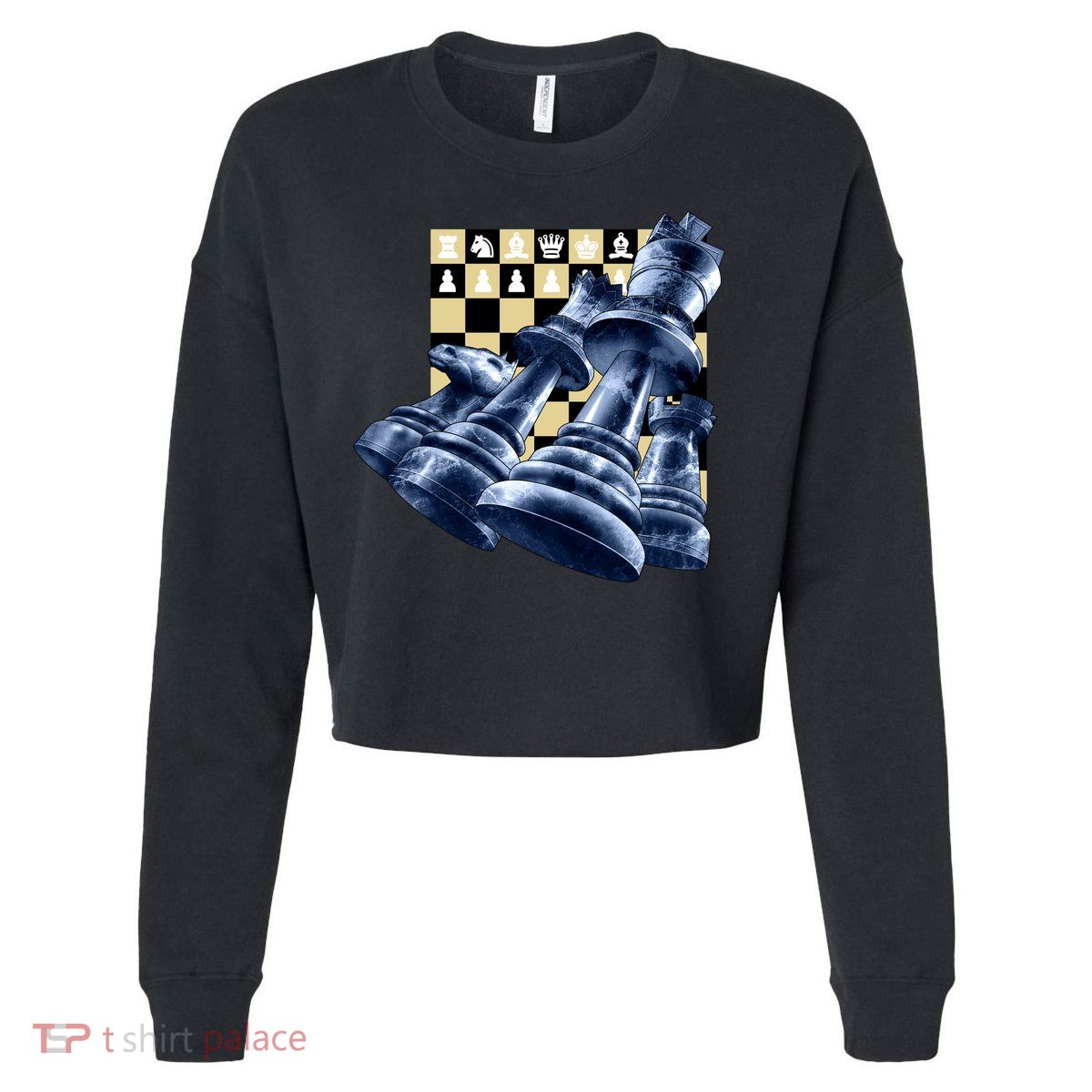 Chess Pieces Cropped Pullover Crew