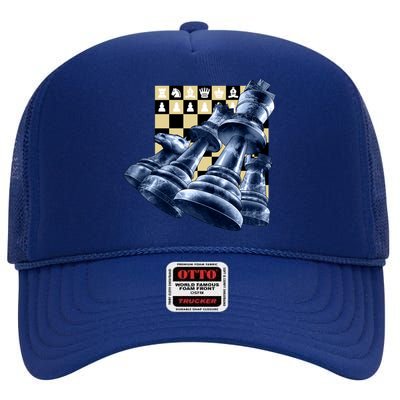 Chess Pieces High Crown Mesh Back Trucker Hat