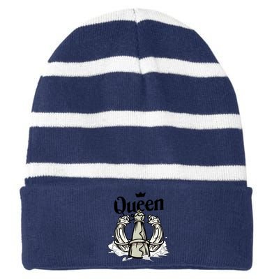 Chess Queen Striped Beanie with Solid Band