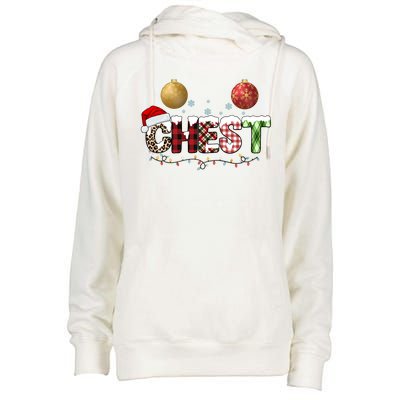 Chest Holiday Festive Christmas Womens Funnel Neck Pullover Hood