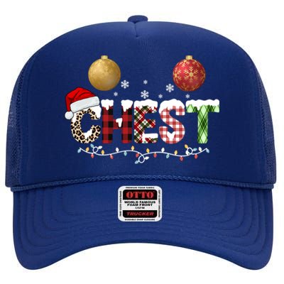 Chest Holiday Festive Christmas High Crown Mesh Back Trucker Hat