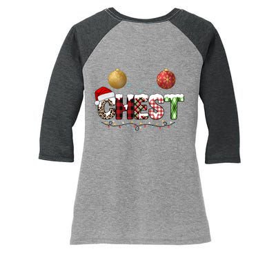 Chest Holiday Festive Christmas Women's Tri-Blend 3/4-Sleeve Raglan Shirt