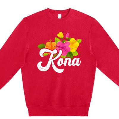 Cute Hibiscus Flower Summer Vacation Hawaii Kona Beach Gift Premium Crewneck Sweatshirt