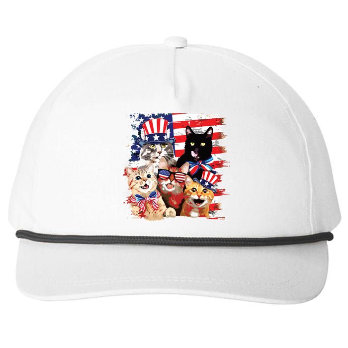 Cat Happy Freedom Day Cat Lovers Cat Moms 4th July American Snapback Five-Panel Rope Hat