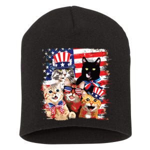 Cat Happy Freedom Day Cat Lovers Cat Moms 4th July American Short Acrylic Beanie