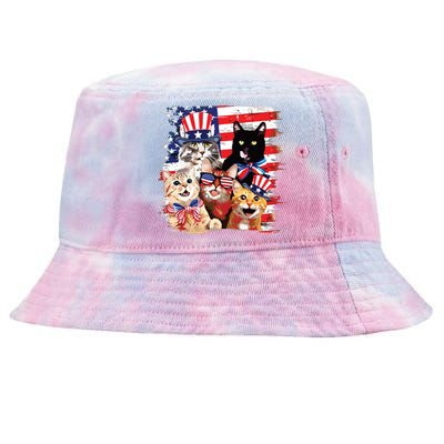 Cat Happy Freedom Day Cat Lovers Cat Moms 4th July American Tie-Dyed Bucket Hat