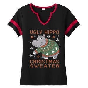 Christmas Hippopotamus Funny Snowflake And Reindeer Design Gift Ladies Halftime Notch Neck Tee