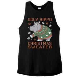 Christmas Hippopotamus Funny Snowflake And Reindeer Design Gift Ladies PosiCharge Tri-Blend Wicking Tank