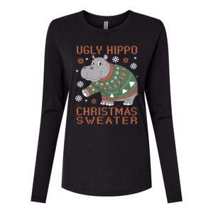 Christmas Hippopotamus Funny Snowflake And Reindeer Design Gift Womens Cotton Relaxed Long Sleeve T-Shirt