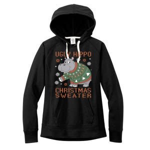 Christmas Hippopotamus Funny Snowflake And Reindeer Design Gift Women's Fleece Hoodie