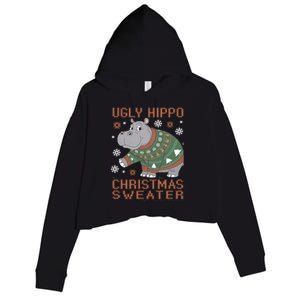 Christmas Hippopotamus Funny Snowflake And Reindeer Design Gift Crop Fleece Hoodie