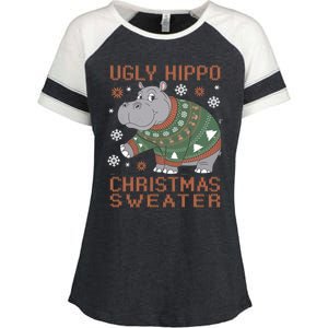 Christmas Hippopotamus Funny Snowflake And Reindeer Design Gift Enza Ladies Jersey Colorblock Tee