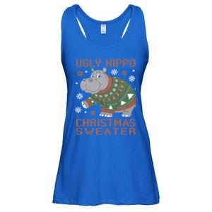 Christmas Hippopotamus Funny Snowflake And Reindeer Design Gift Ladies Essential Flowy Tank