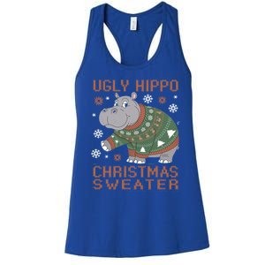 Christmas Hippopotamus Funny Snowflake And Reindeer Design Gift Women's Racerback Tank