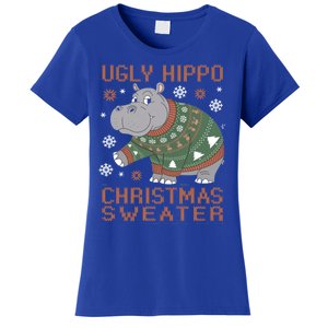 Christmas Hippopotamus Funny Snowflake And Reindeer Design Gift Women's T-Shirt