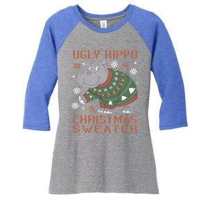 Christmas Hippopotamus Funny Snowflake And Reindeer Design Gift Women's Tri-Blend 3/4-Sleeve Raglan Shirt