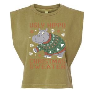 Christmas Hippopotamus Funny Snowflake And Reindeer Design Gift Garment-Dyed Women's Muscle Tee