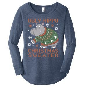 Christmas Hippopotamus Funny Snowflake And Reindeer Design Gift Women's Perfect Tri Tunic Long Sleeve Shirt