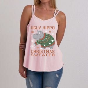 Christmas Hippopotamus Funny Snowflake And Reindeer Design Gift Women's Strappy Tank