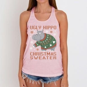 Christmas Hippopotamus Funny Snowflake And Reindeer Design Gift Women's Knotted Racerback Tank