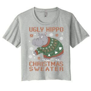 Christmas Hippopotamus Funny Snowflake And Reindeer Design Gift Women's Crop Top Tee