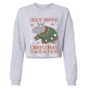 Christmas Hippopotamus Funny Snowflake And Reindeer Design Gift Cropped Pullover Crew