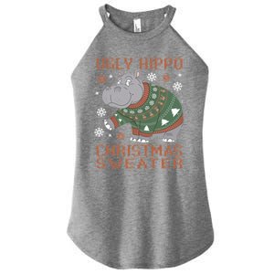 Christmas Hippopotamus Funny Snowflake And Reindeer Design Gift Women's Perfect Tri Rocker Tank