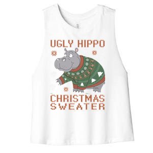 Christmas Hippopotamus Funny Snowflake And Reindeer Design Gift Women's Racerback Cropped Tank