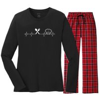 Chef Heartbeat Funny Culinary Chef Gift Cooking Lover TShirt Women's Long Sleeve Flannel Pajama Set 