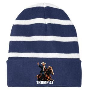 Cow Hat For Trump 2024 Horses Cow Women Trump 4 47 Striped Beanie with Solid Band