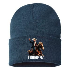 Cow Hat For Trump 2024 Horses Cow Women Trump 4 47 Sustainable Knit Beanie