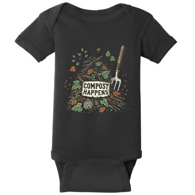 Compost Happens Funny Organic Gardening For Electroculturist Baby Bodysuit