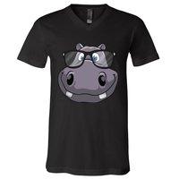 Cool Hippo For Reading Hippopotamus Zoo V-Neck T-Shirt