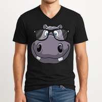 Cool Hippo For Reading Hippopotamus Zoo V-Neck T-Shirt