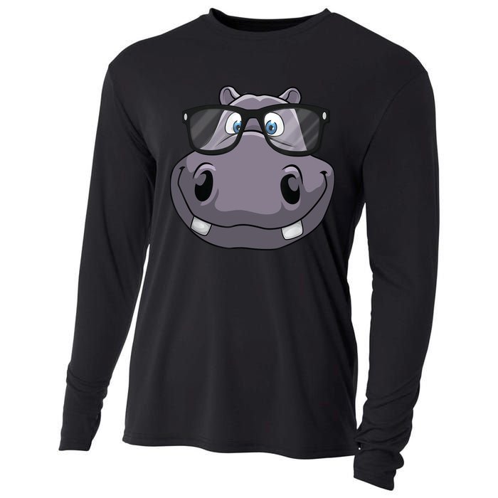 Cool Hippo For Reading Hippopotamus Zoo Cooling Performance Long Sleeve Crew