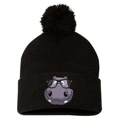 Cool Hippo For Reading Hippopotamus Zoo Pom Pom 12in Knit Beanie