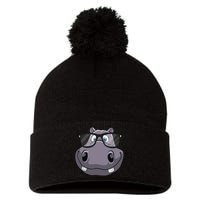 Cool Hippo For Reading Hippopotamus Zoo Pom Pom 12in Knit Beanie