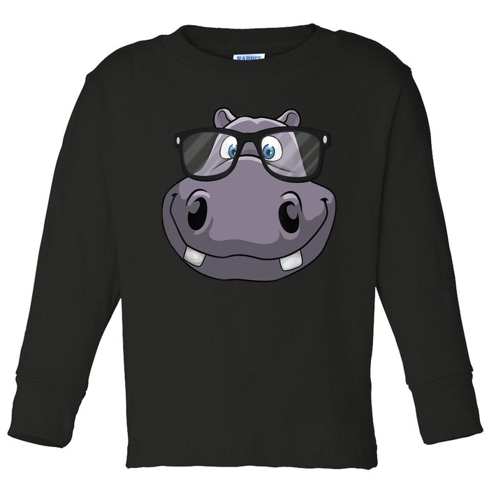 Cool Hippo For Reading Hippopotamus Zoo Toddler Long Sleeve Shirt