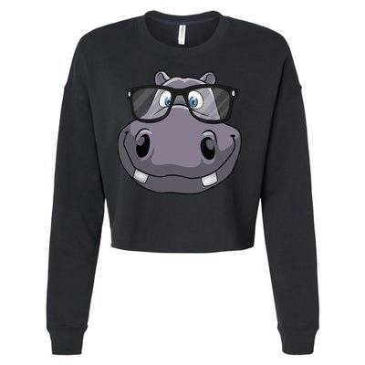 Cool Hippo For Reading Hippopotamus Zoo Cropped Pullover Crew