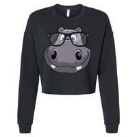 Cool Hippo For Reading Hippopotamus Zoo Cropped Pullover Crew