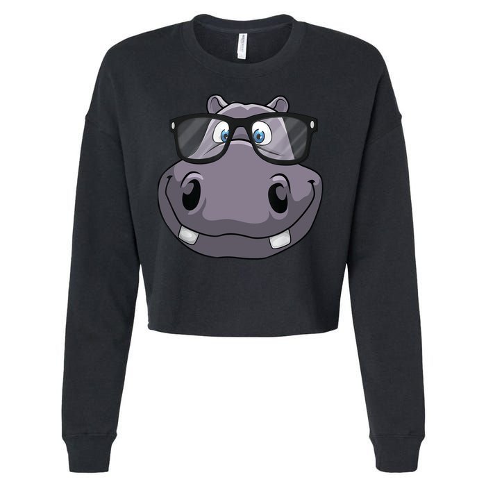 Cool Hippo For Reading Hippopotamus Zoo Cropped Pullover Crew