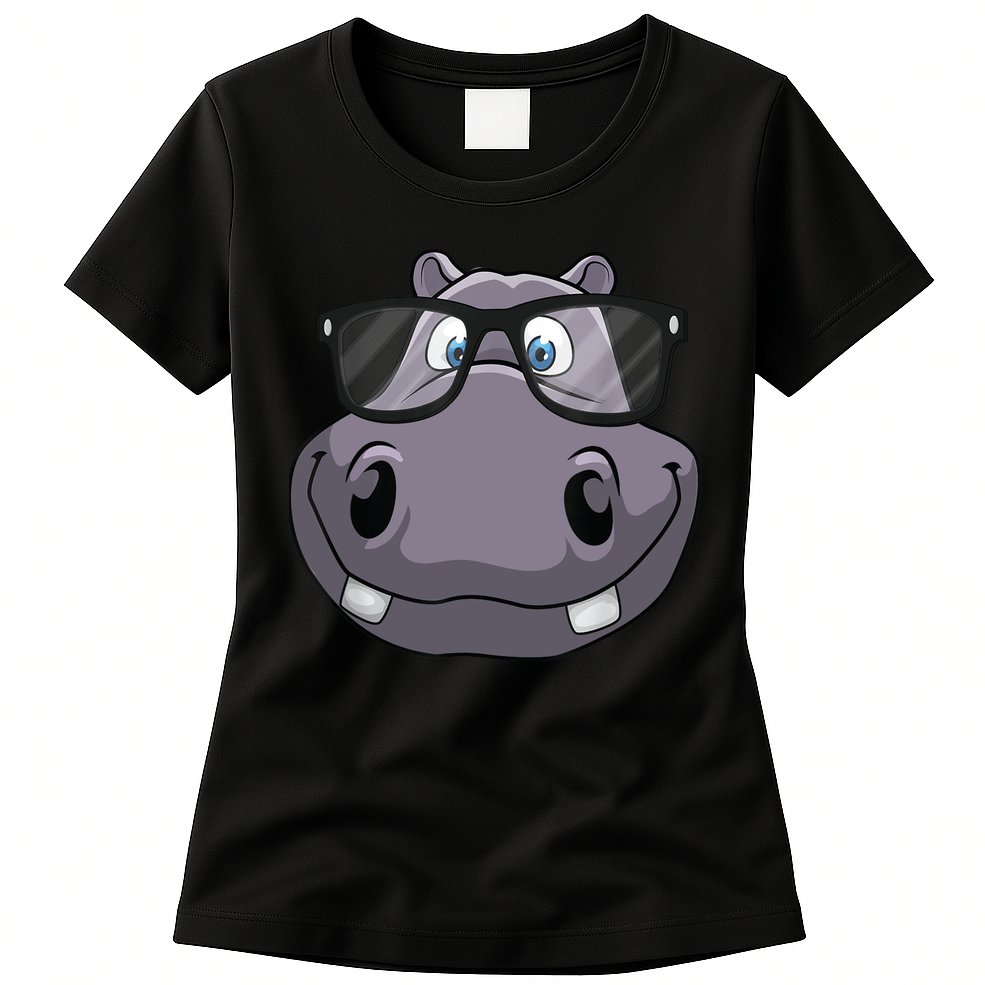 Cool Hippo For Reading Hippopotamus Zoo Womens T-Shirt