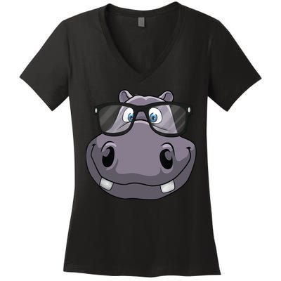 Cool Hippo For Reading Hippopotamus Zoo Women's V-Neck T-Shirt