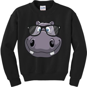 Cool Hippo For Reading Hippopotamus Zoo Kids Sweatshirt