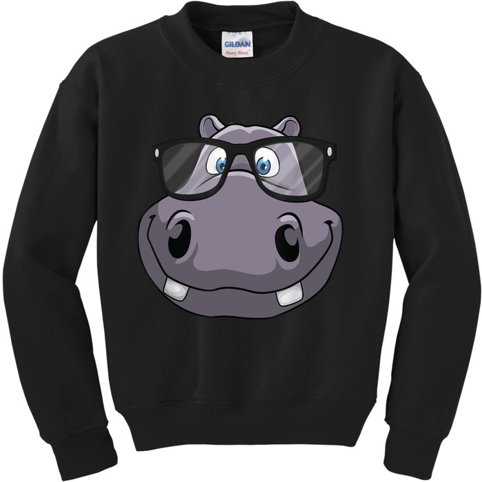 Cool Hippo For Reading Hippopotamus Zoo Kids Sweatshirt