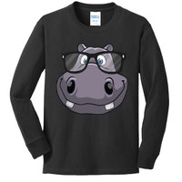 Cool Hippo For Reading Hippopotamus Zoo Kids Long Sleeve Shirt