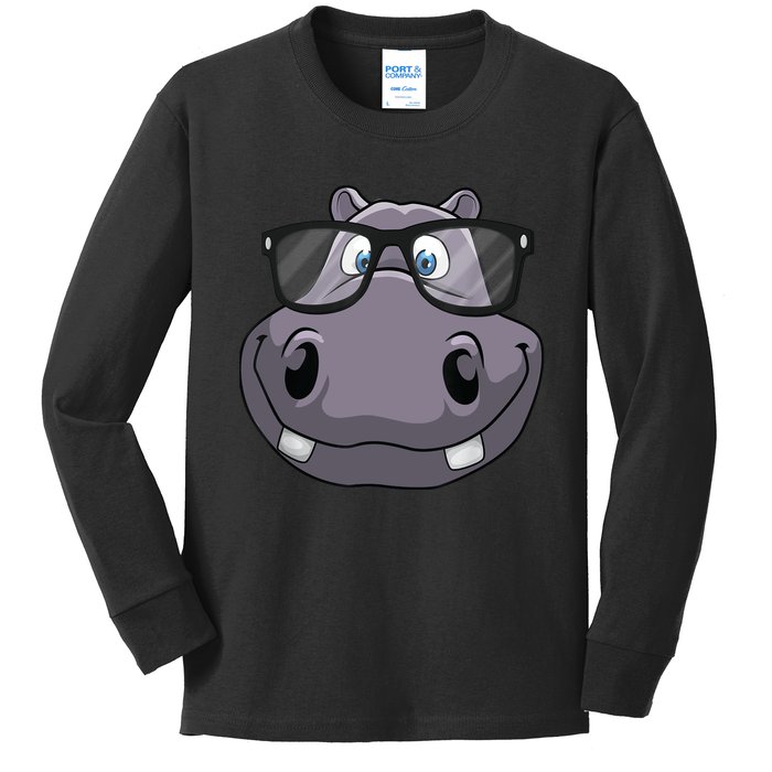 Cool Hippo For Reading Hippopotamus Zoo Kids Long Sleeve Shirt